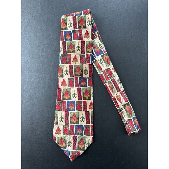 Men's Neck Tie Hasting & Smith Silk L58" W 4" beige red blue - Picture 2 of 3